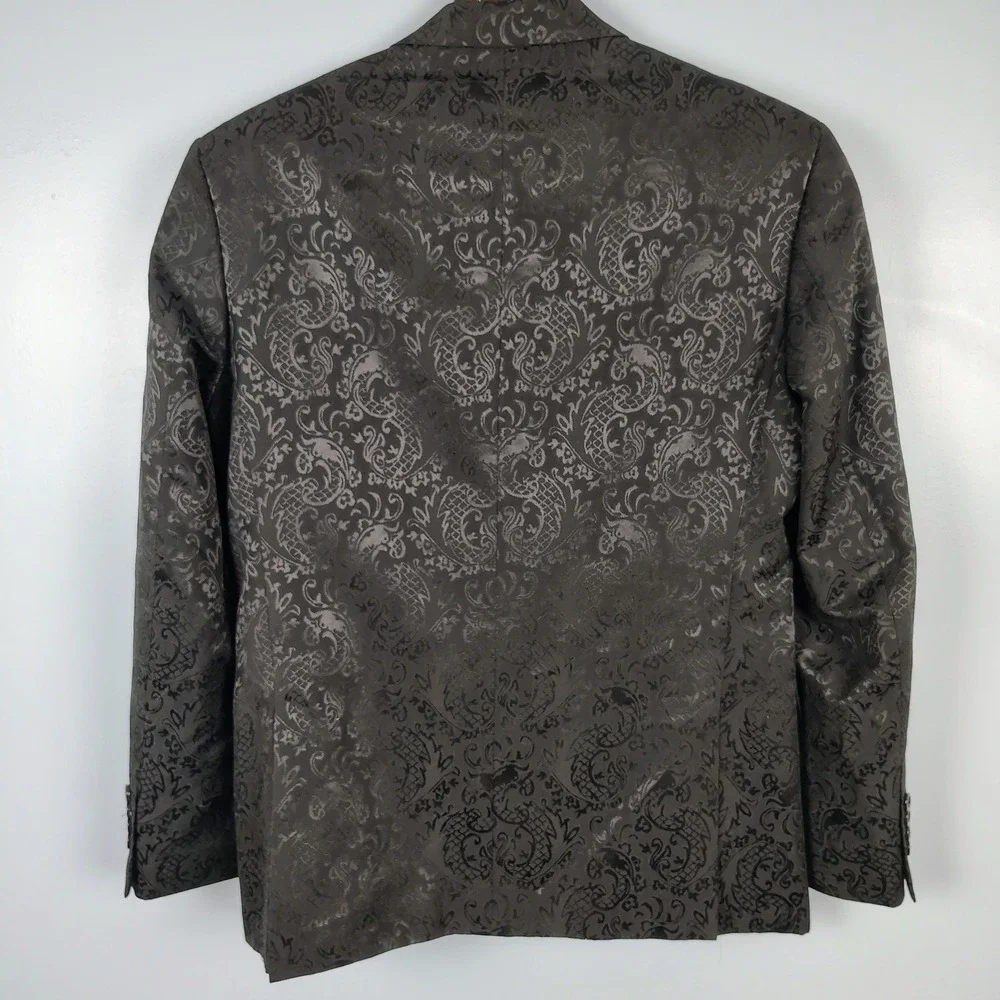 Vinci Mens SZ 40R Blazer Black Jacquard Paisley Dragon Regencycore Formal Jacket